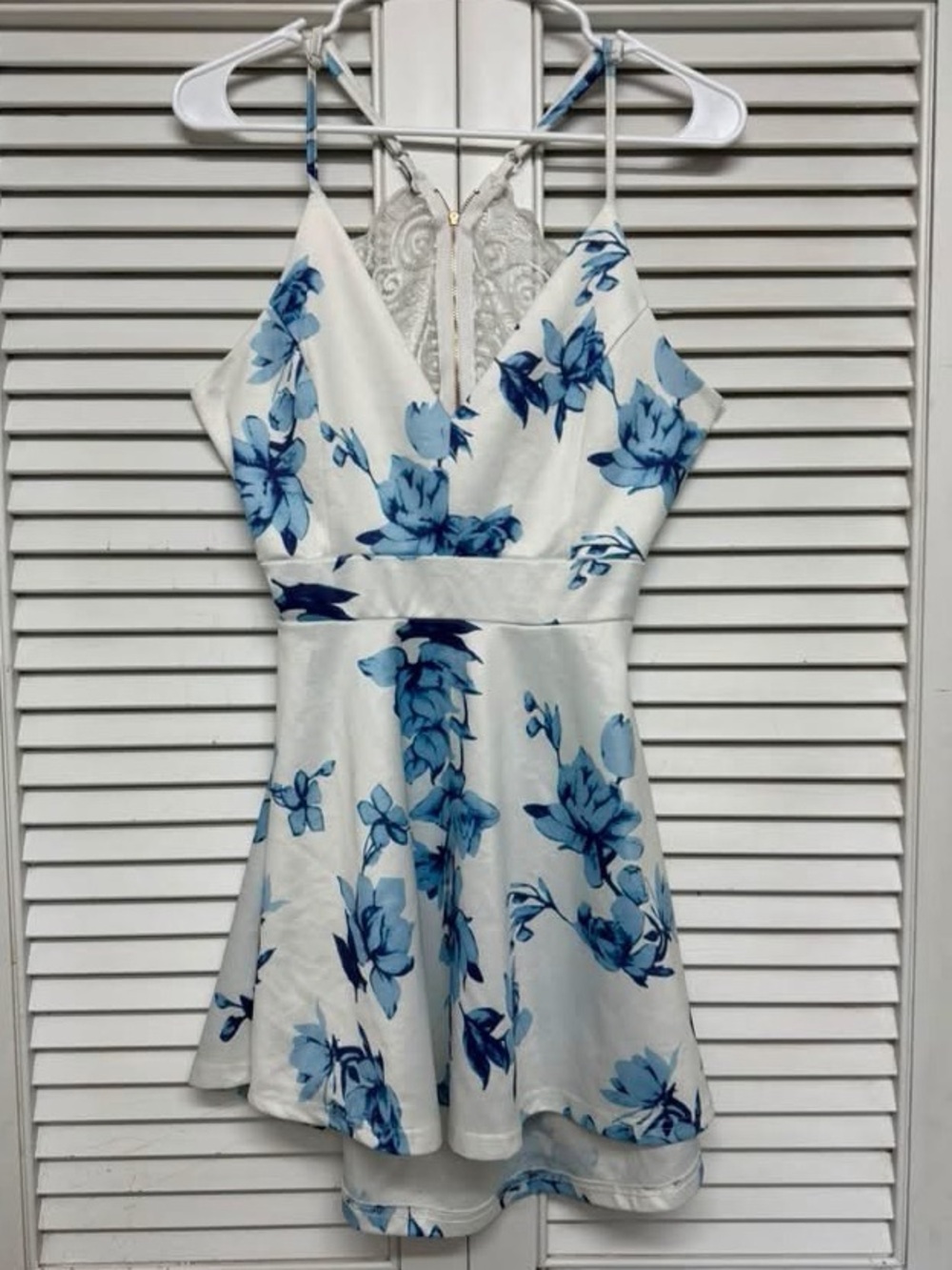 White & Blue Floral Womens Dress